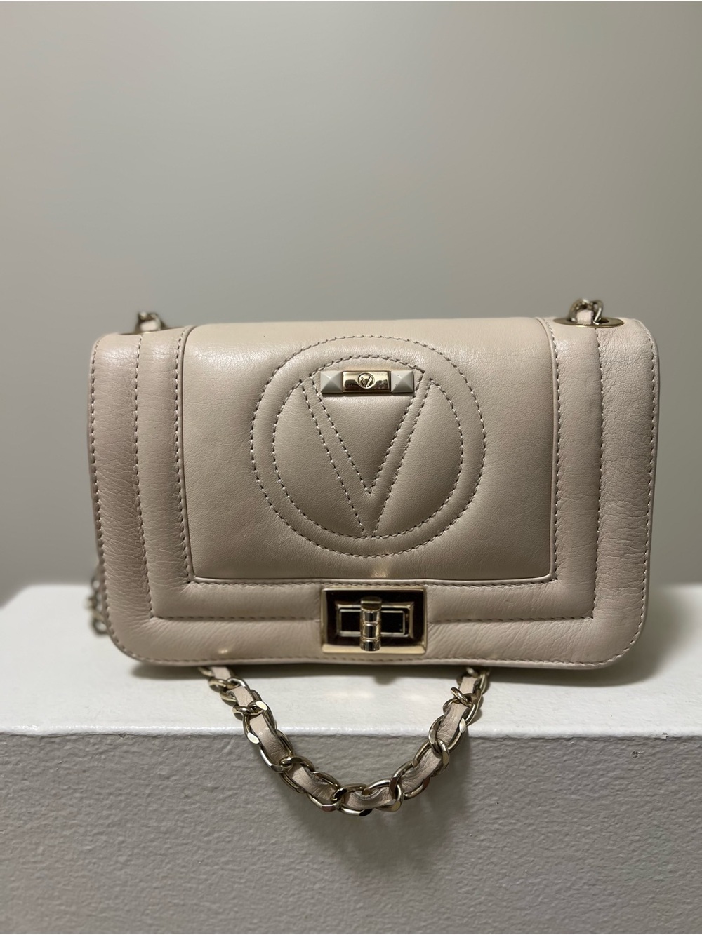 Mario Valentino Cream Leather Shoulder Bag